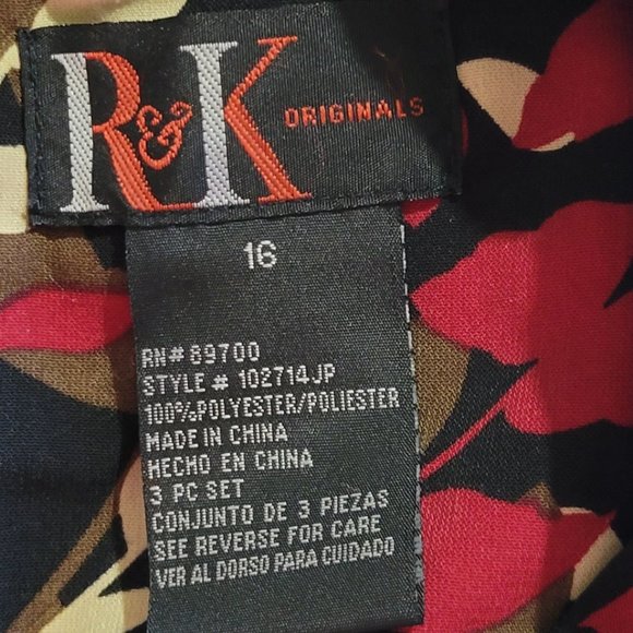 R&K Originals Dress Size 16 Belted Floral Leaf Red Black More Colors - Picture 3 of 9